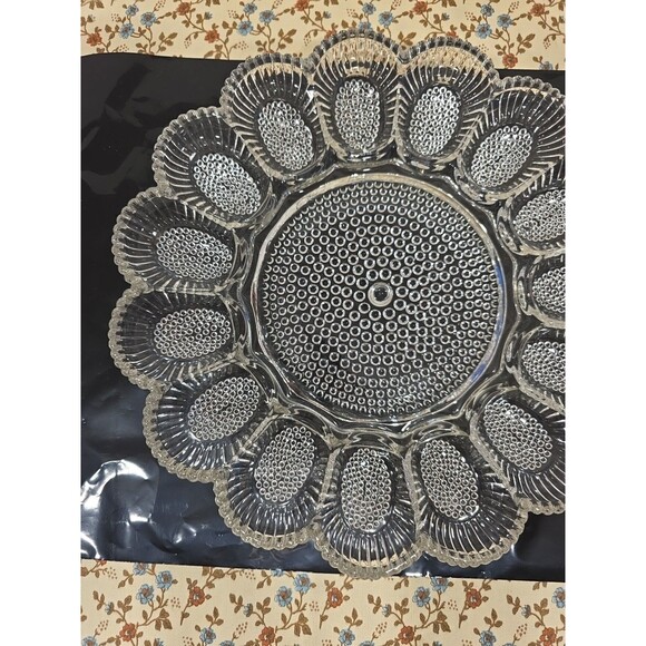 Vintage Indiana Glass Hobnail Deviled Egg Oyster Platter Clear Glass 15 Eggs 11” - Picture 2 of 4